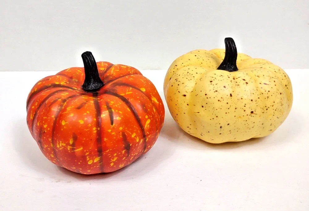 Set of 2 Vintage Decorative Pumpkins Small Foam Plastic Autumn Fall Decoration